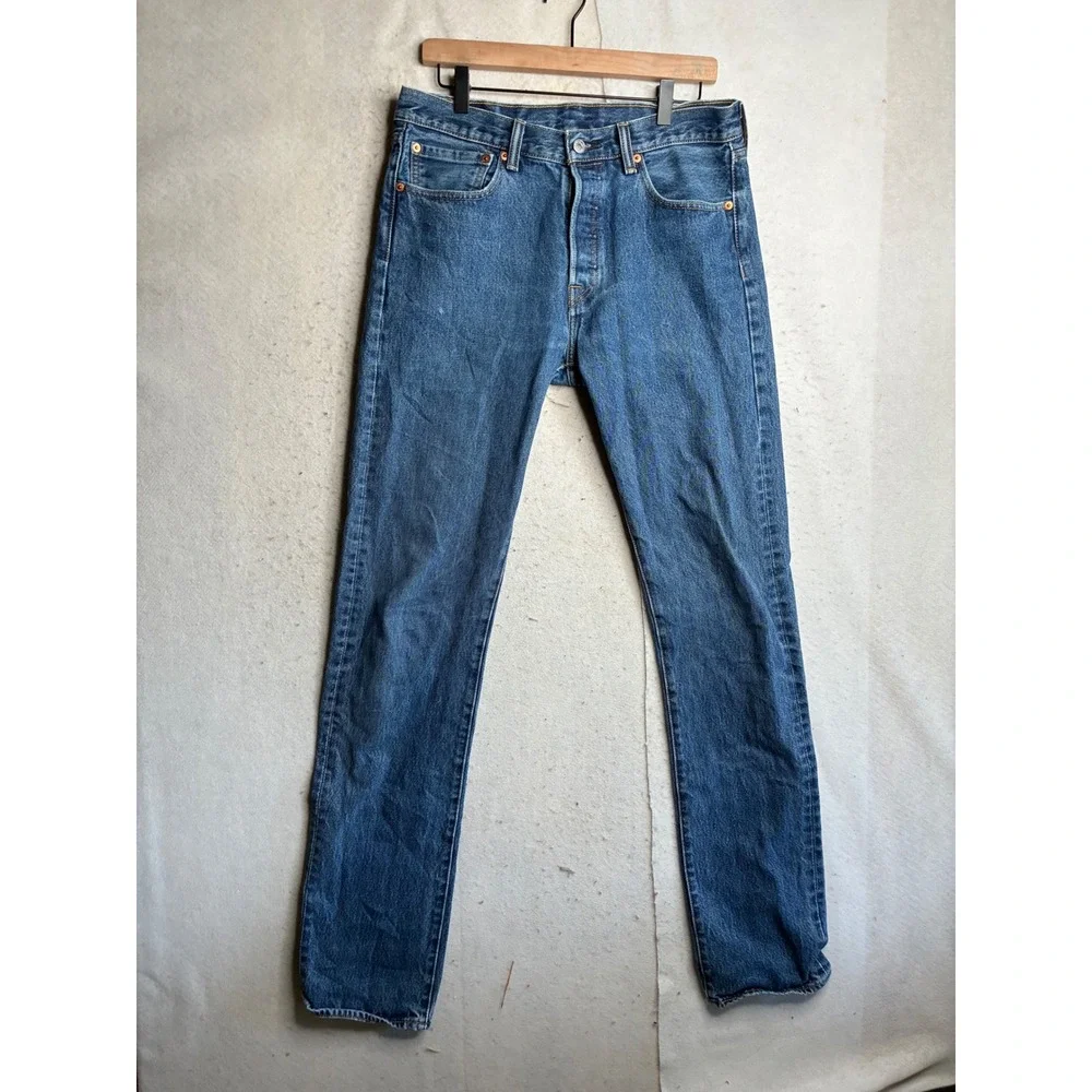 Levis 501 Original Fit Mens Blue Denim Straight Leg Button Fly Jeans W32 L38